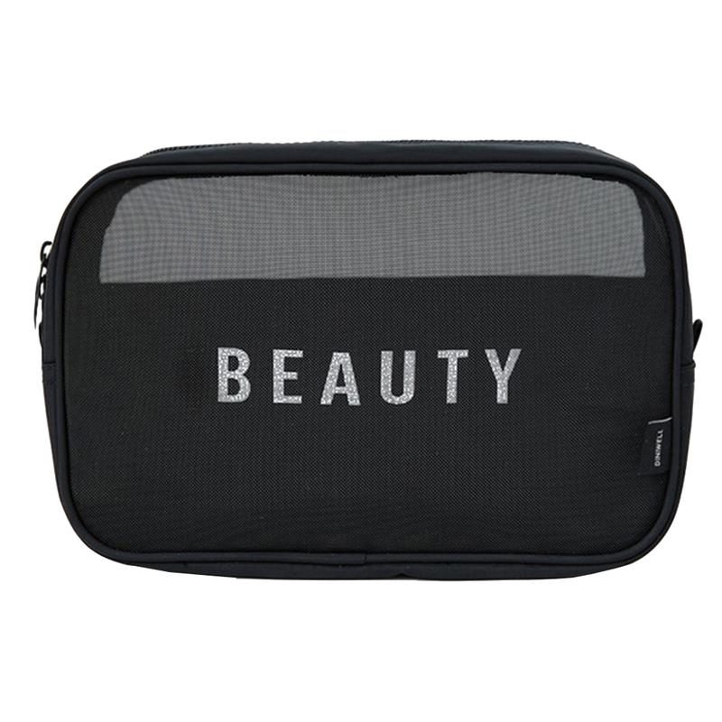 Bolsa con malla para cosméticos de maquillaje bolsa Portátil Bolsa de aseo de viaje organizador de almacenamiento de la bolsa, neceser, limpieza y belleza bolsa: Black / S