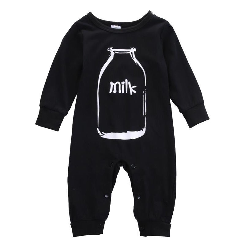 MILK Letter Newborn Kids Baby Boy Girl Long Sleeve Clothes Romper Jumpsuit Outfits