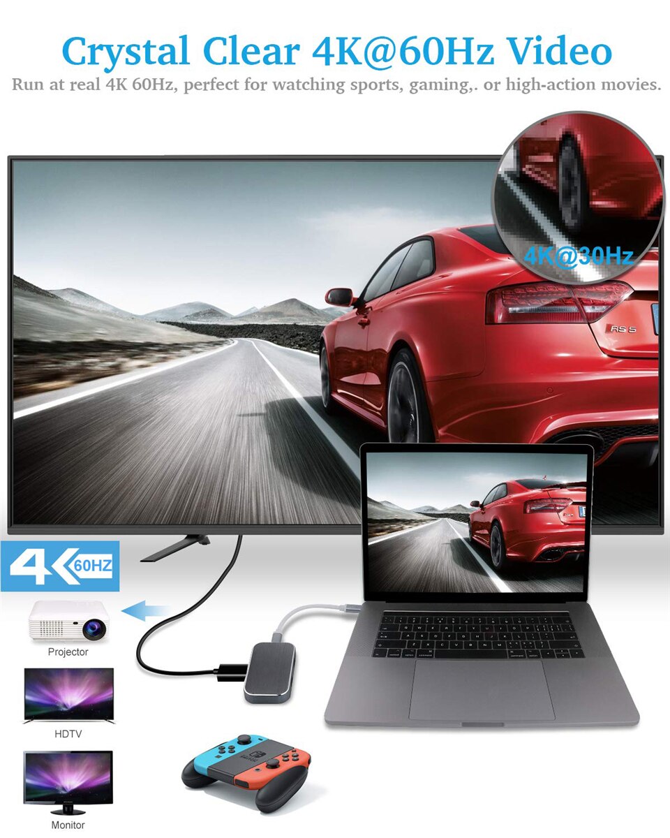 ¡Novedad de ! Adaptador de concentrador USB 3,1 tipo C a HDMI 4K 60Hz 100W PD Thunderbolt 3 USB C tipo-c con HUB USB 3,0 para MacBook Pro/Air