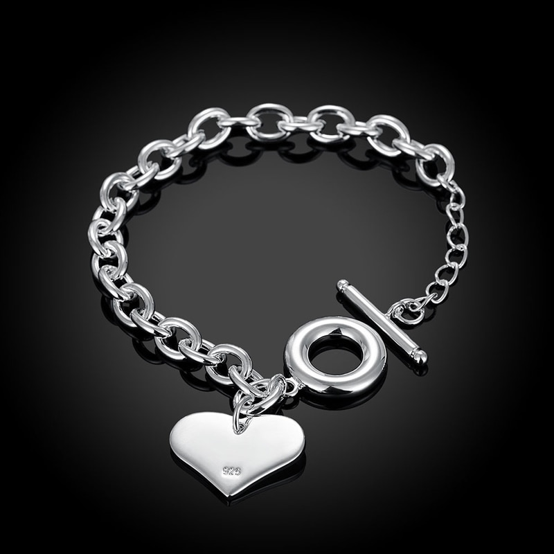 Donne Braccialetti in Argento 925 Chiusura alternare Braccialetto Del Cuore per Le Donne di Moda Gioielli in Argento 925