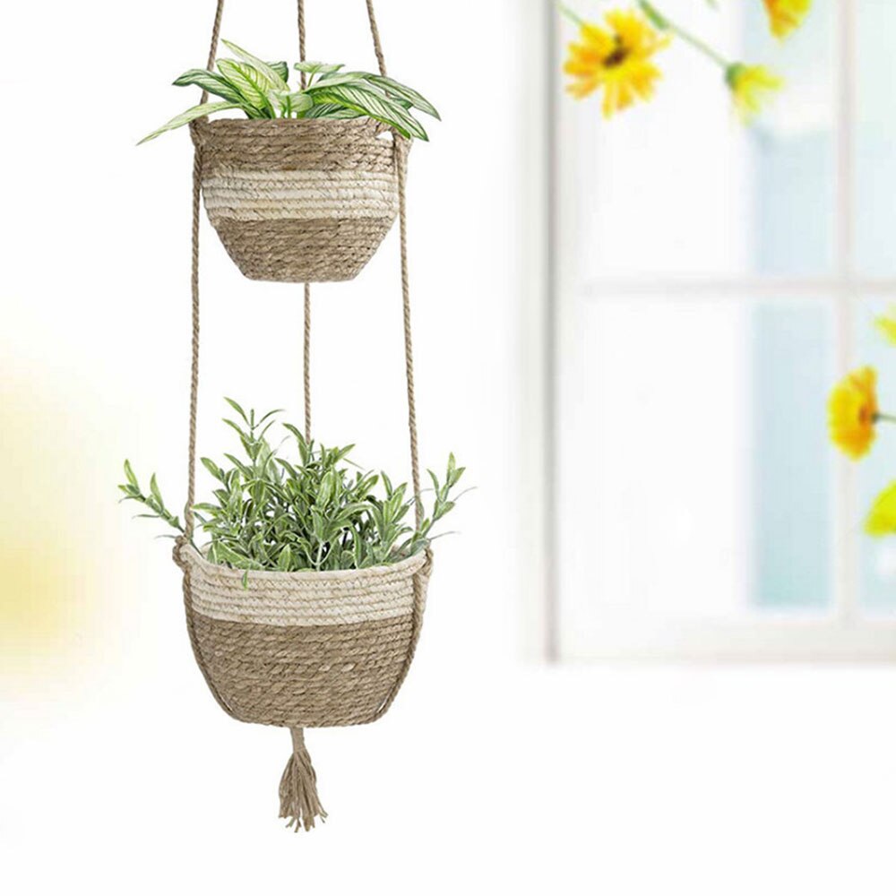 Nordic Natural Hanging Plant Pot Plants Hanger Cotton Rope Hanging Seagrass Flower Planting Basket Basket Holder Garden Decor