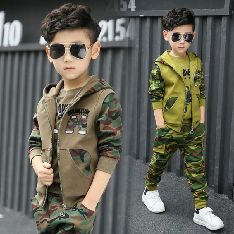 Conjunto de ropa de camuflaje para niños grandes, chaqueta con capucha, camiseta, pantalón, traje de 3, 5, 6, 7, 8, 9, 10, 11, 12 años, 3 piezas, 2022