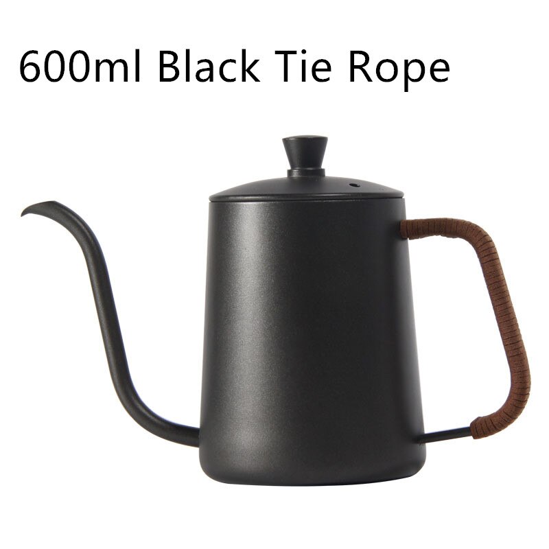 Tetera de goteo 600/350ml tetera de café de acero inoxidable antiadherente con cuello de cisne olla de mano con tapa de boca larga ollas de café Cocina: 600ml Tie Rope