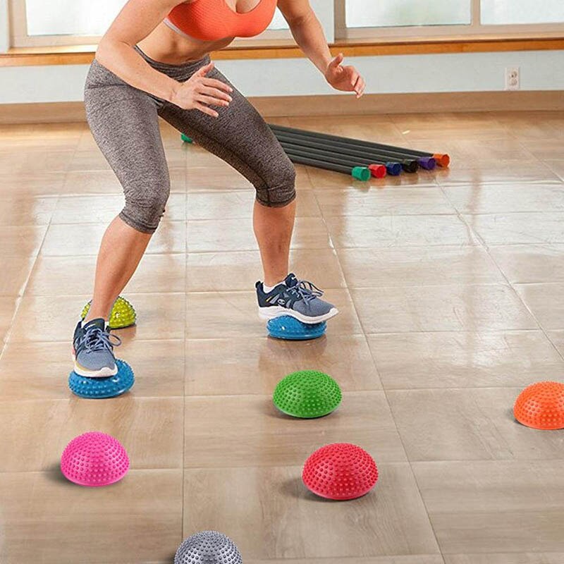 Spiky media pelota para Yoga y masaje de pies, bolas de 16cm de PVC, para ejercicio físico, Pilates, ejercicio físico, entrenamiento de habilidad