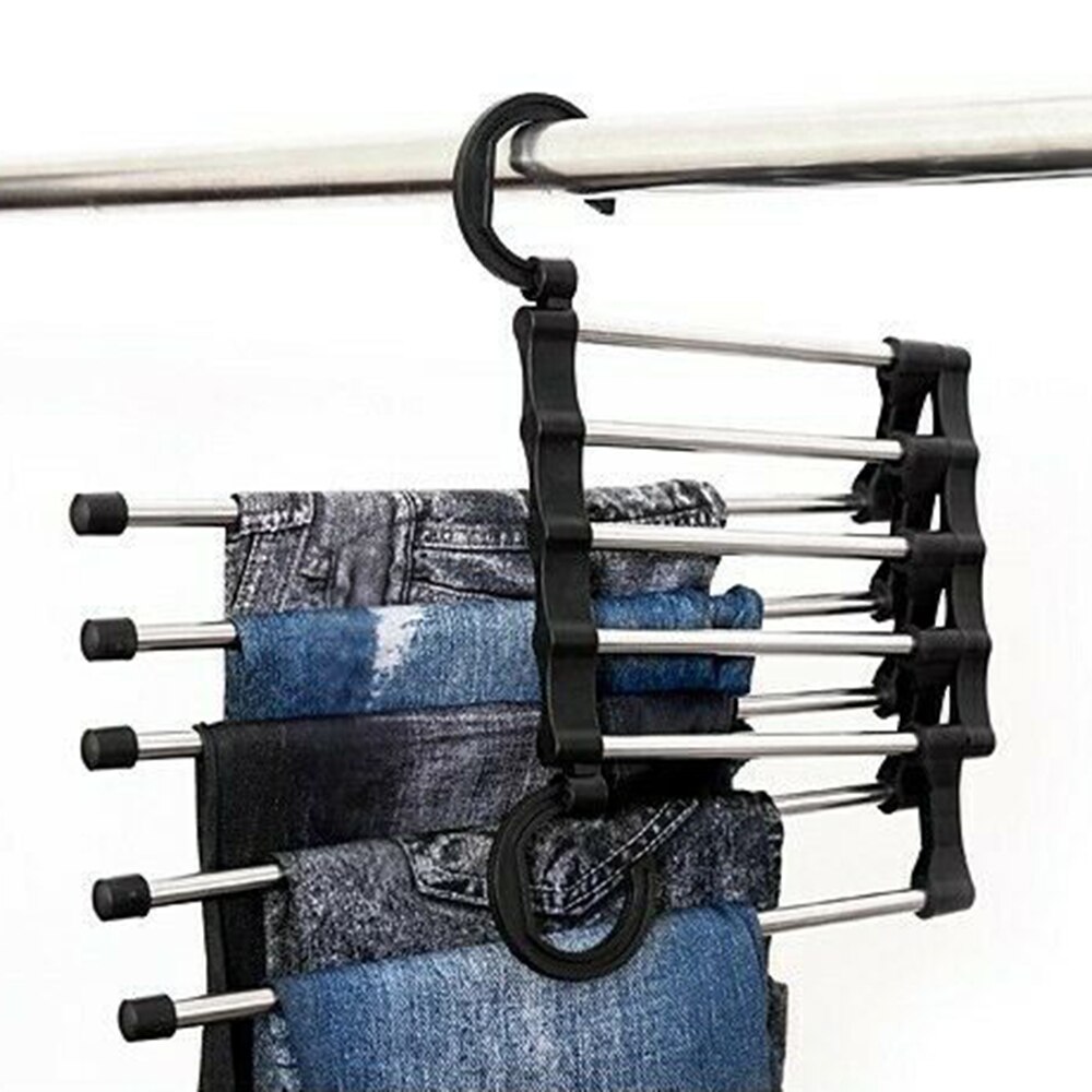 Multifunctionele Broek Rack 5 In 1 Rvs Zwarte Broek Opslag Hangers Magic Broek Doek Hanger Sjaal Tie Rack