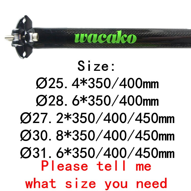 Wacako-tija de sillín de carbono para bicicleta de montaña, poste de asiento para bici de carretera, BMX, 25,4, 27,2, 28,6, 30,8, 31,6, 350x400, 450mm: green logo