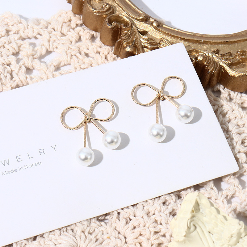 Boucle d'oreille coréenne avec pendentif en Imitation de perles pour femmes, tendance, cœur rond, fleur, nœud papillon, goutte d'eau, accessoires de bijoux élégants: Violet