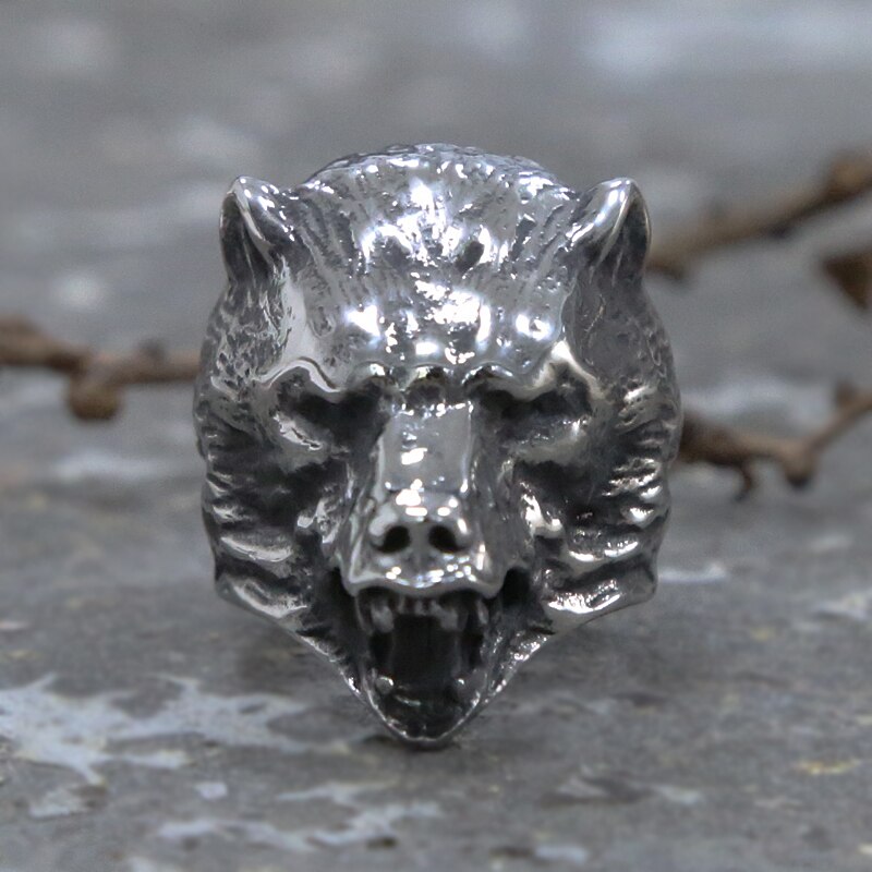 Anillo de cabeza de oso vikingo moderno, anillo cabeza de Animal Punk motorista de acero inoxidable dominante, anillos de oso eslavo para hombres, , tamaño 8-13