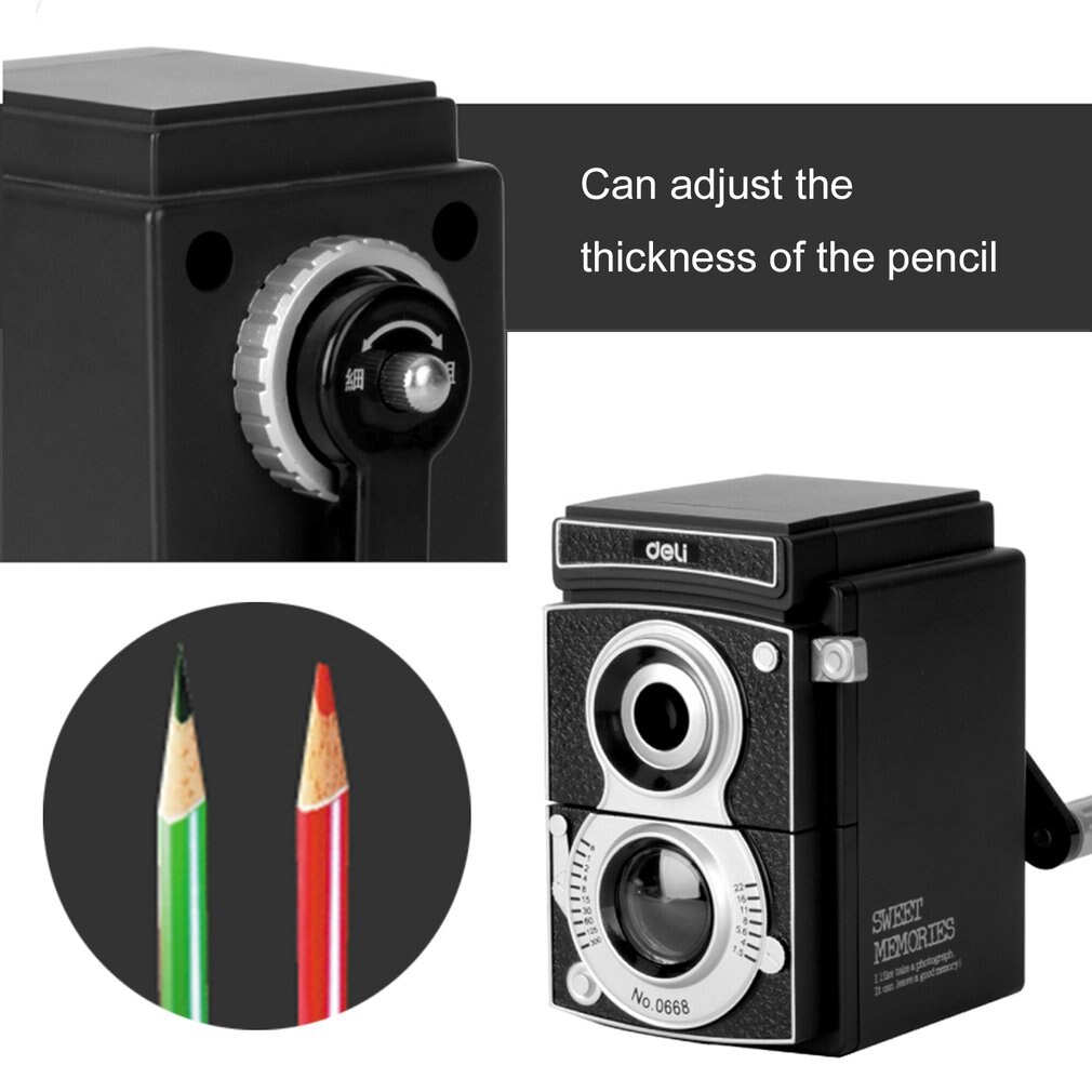Deli 0668 mekanisk blyantspidser innovativ manuel blyantslibningsværktøj kamera skolepapir til studerende