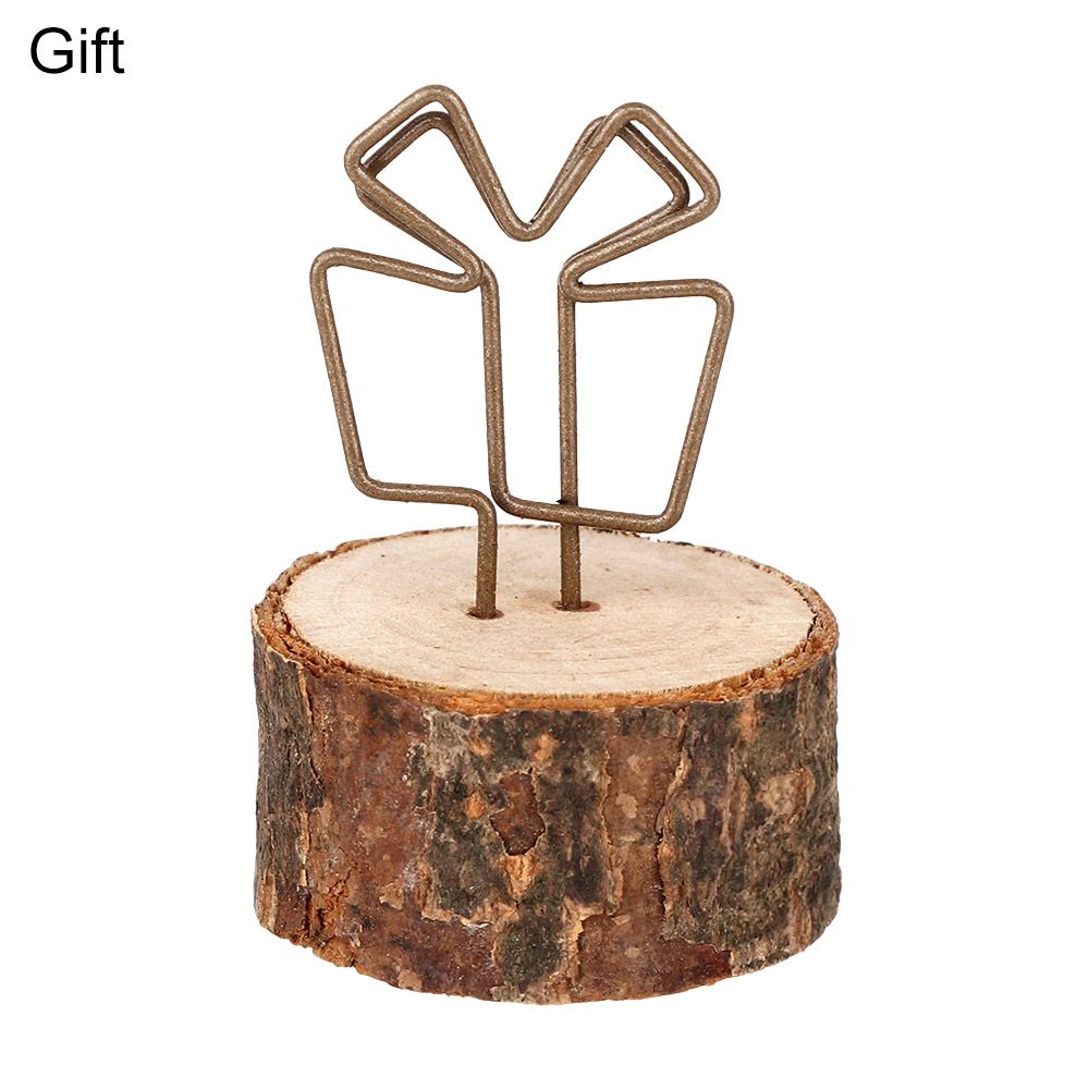 Romantic Wooden Round Shape Base Photos Clips Clamps Stand Place Card Metallic Picture Frame Table Numbers Holder: Gift