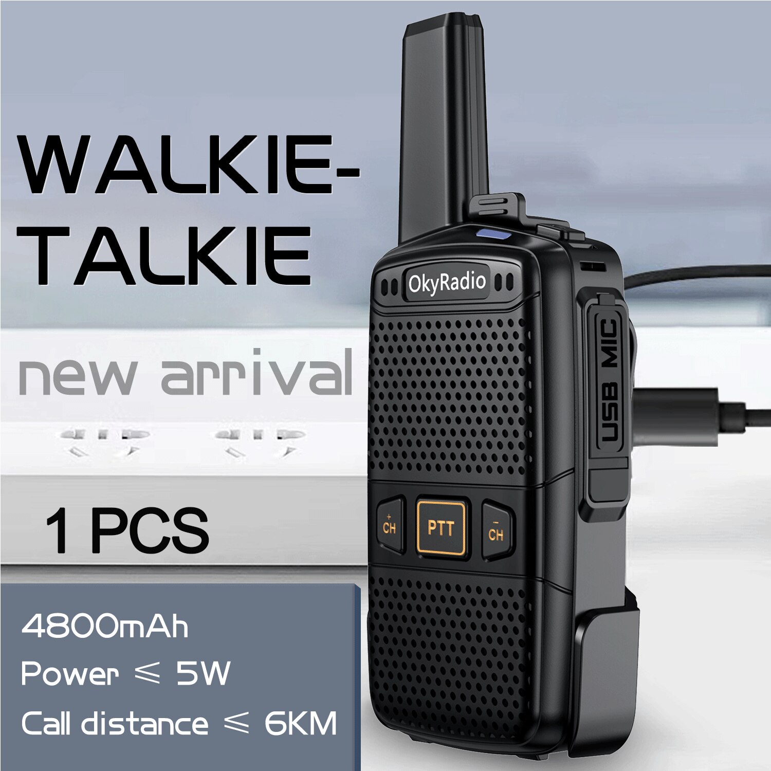 Walkie Talkie Set Draagbare Rdio Station 5W Amateur Twee Manier Ontvanger Zender Transceiver 4800Mah Usb Chargr: Black-1PCS
