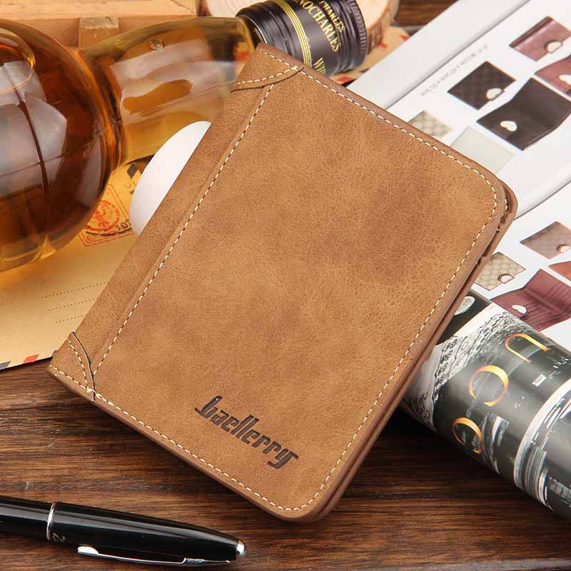 Cartera Retro plegable de cuero para hombre, billetera pequeña para tarjetas de identificación y negocios: H Coffee 2