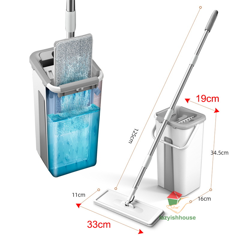 Herramientas de limpieza mágicas, fregona plana giratoria 360 con cubo para apretar, limpiador de suelo de cocina para el hogar, fregador de suelo, azulejo, fregona fácil de drenar