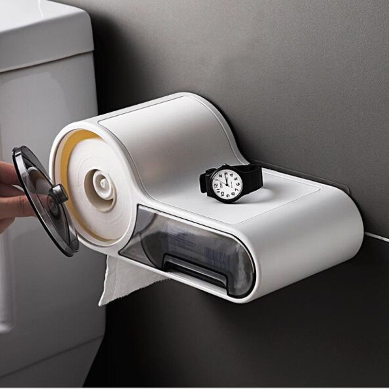 Badeværelse toiletrulle tissuebeholder boks papirdispenser selvklæbende vægmonteret alle overdækkede mobiltelefonhylder vandtætte