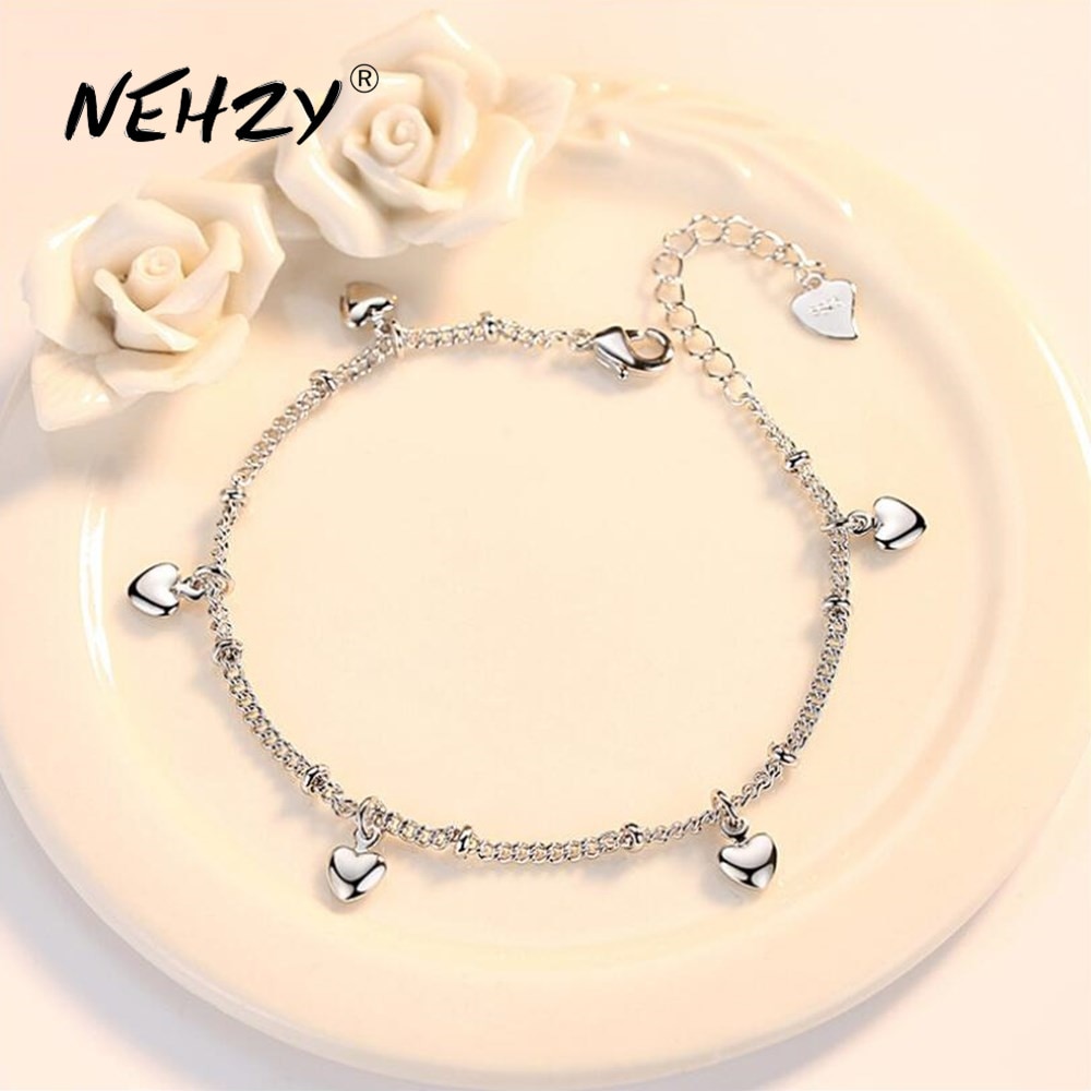 Nehzy 925 sterling sølv smykker armbånd kvinde retro enkel hjerteformet armbånd længde 21.2cm