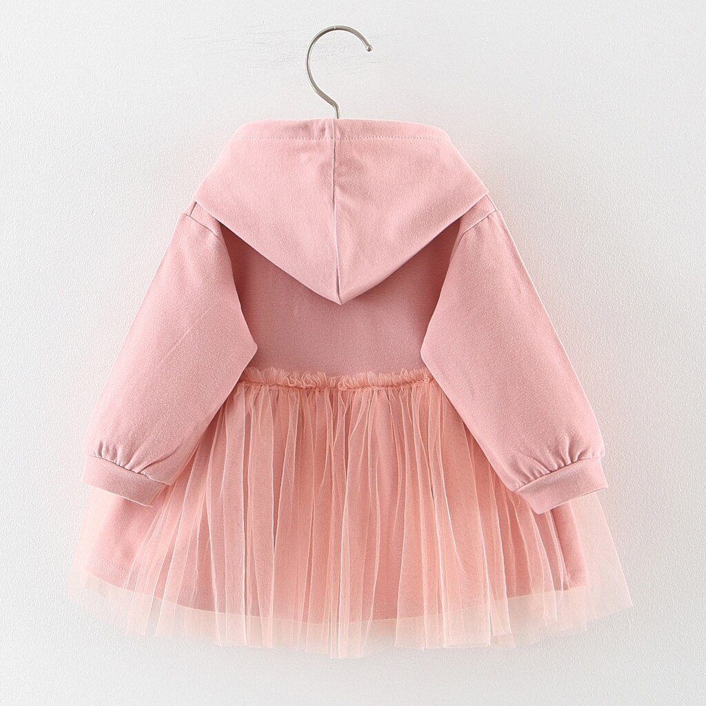 herfst en winter modelsToddler Baby Kids Meisjes Ruches Brief Tulle Patchwork Hooded Sweater Jurk Vallen vervoer
