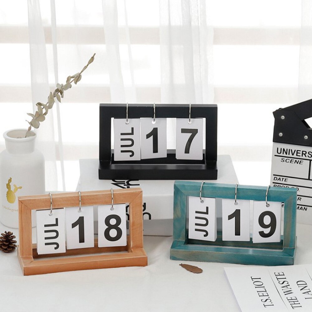 Office Wooden DIY Flip Calendar Desk Calendar Double Daily Planner Table Planner Annual Agenda Desktop Decorative Ornaments