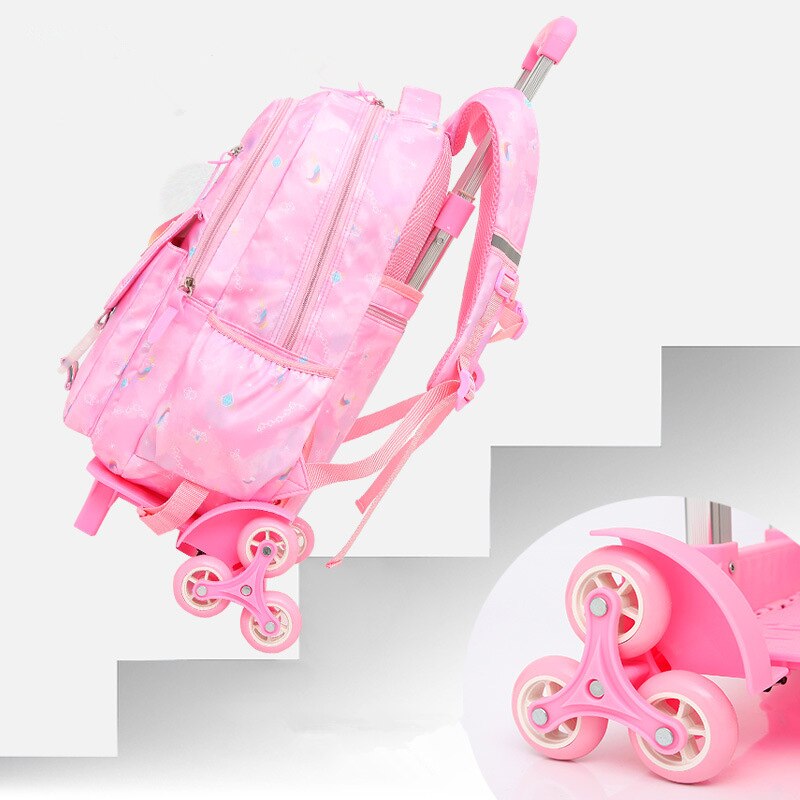 Orthopädischer schulranzen für freundlicher mit rollen, wasserdichter Rucksack für grundschüler, reiserucksack für Teenager-mädchen, Wagen-schulranzen