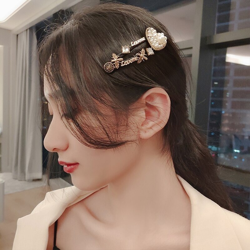 Épingles à cheveux élégantes pour femmes, Style Baroque, , Imitation perle, géométrie fleur, chaîne BB