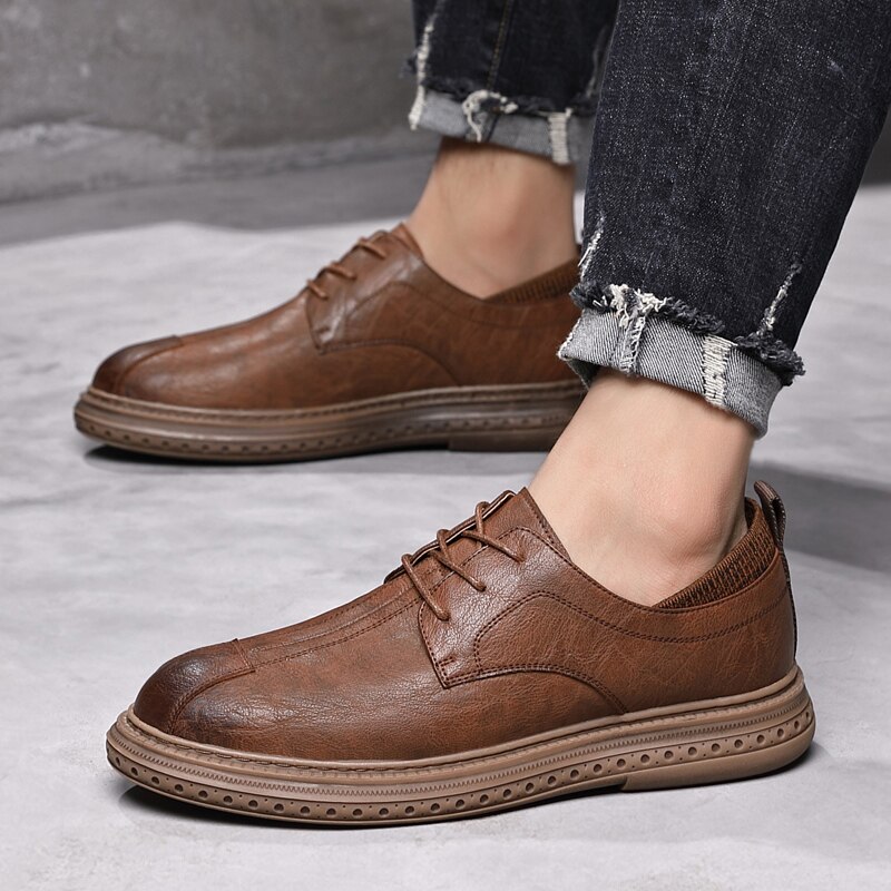 Leren schoenen heren casual schoenen zacht leer heren oxfords casual schoenen veterschoenen martin schoenen herenschoenen zwart bruin
