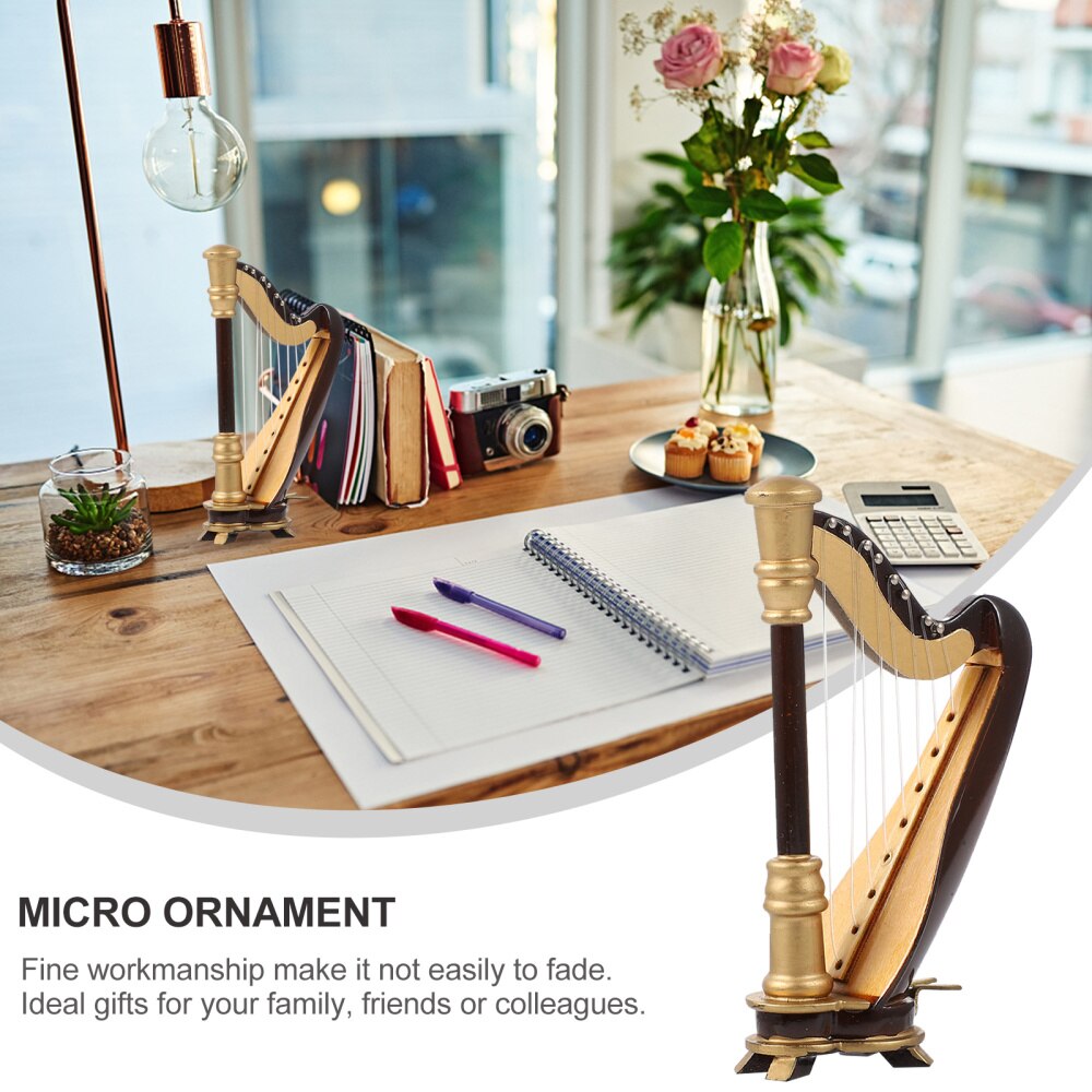 Arpa in miniatura in legno con custodia Mini strumento musicale ornamento in miniatura