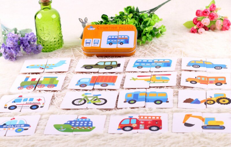 Baby Toys Infant Early Head Start Training Puzzle Cognitive Card Vehicl/Fruit/Animal/Life Set Pair Puzzle Baby: traffic
