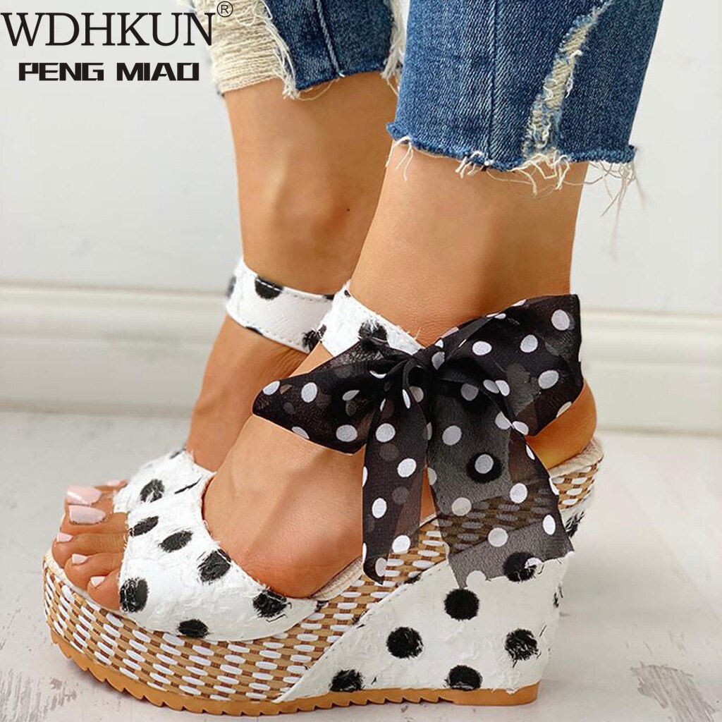 Kvinders damer platform kiler hæl sandaler prikkede snøresko fodtøj platform wedge slides strandsko chaussures