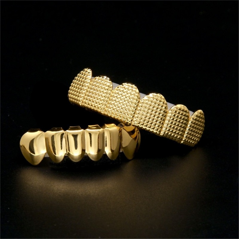 BOAKO Gold Bump enrejado dientes Grillz Hip Hop parrillas de parte superior e inferior de los hombres Dental boca Punk diente tapas rapero Cosplay joyería del cuerpo