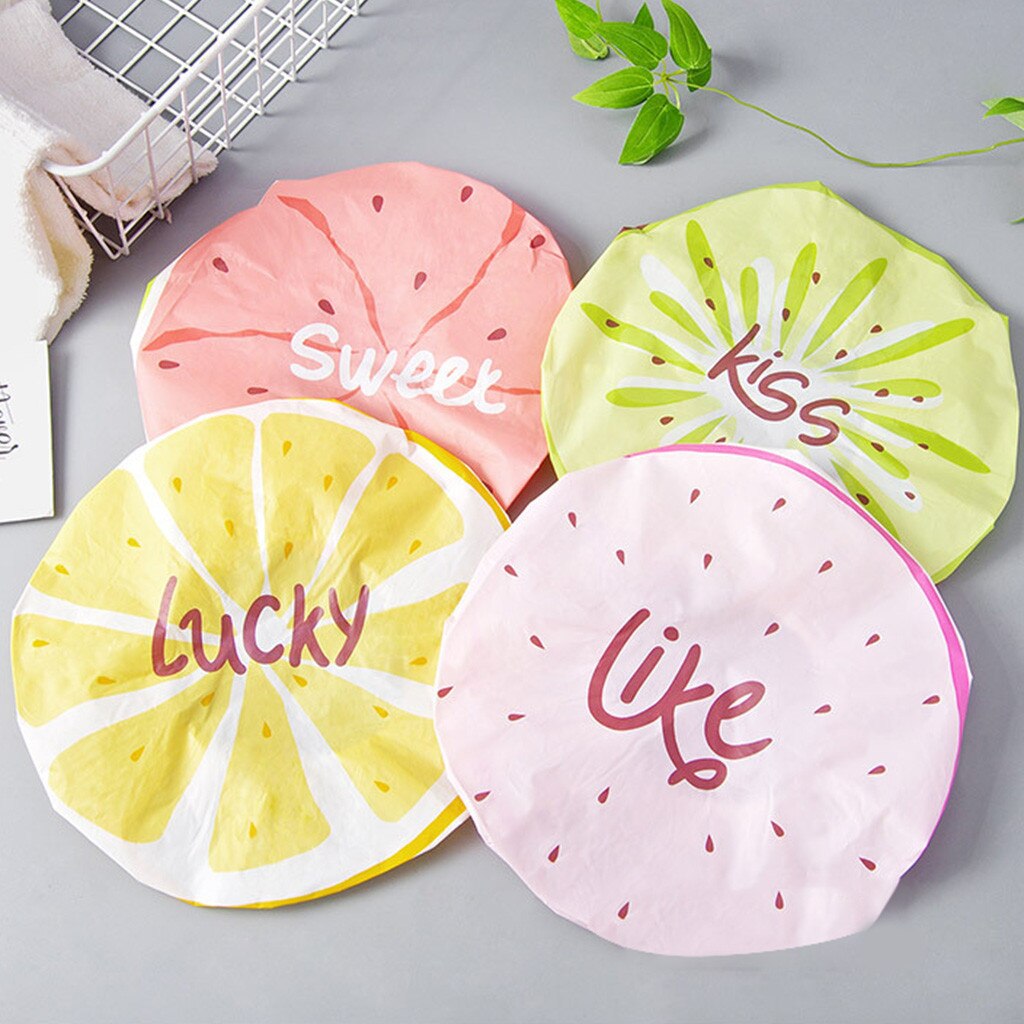 Gorros de ducha elásticos de encaje reutilizables para baño, gorro impermeable con bonitos dibujos animados para Saunas de baño, Spa, n. ° p35