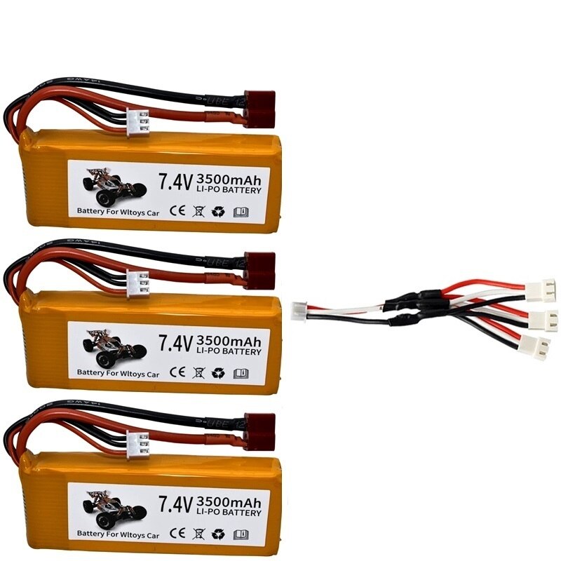 Ensembles de chargeur de batterie Lipo 7,4 V 3500 mAh pour Wltoys 144001 124016 124017 144002 Batterie de voiture 2s 7.4v pour voiture Wltoys 12428 12423 RC: Bleu marine