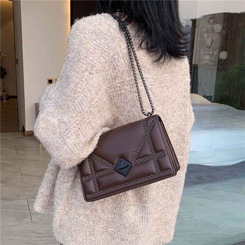 Petits Rivets en cuir PU sacs à bandoulière pour femmes dame épaule sac de messager femme luxe chaîne sacs à main