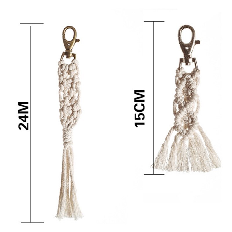 Macrame Keychains Boho Woven Bag Charms with Tassels Handcrafted Accessories for Car Key Purse Phone Unique Decoration Ornaments