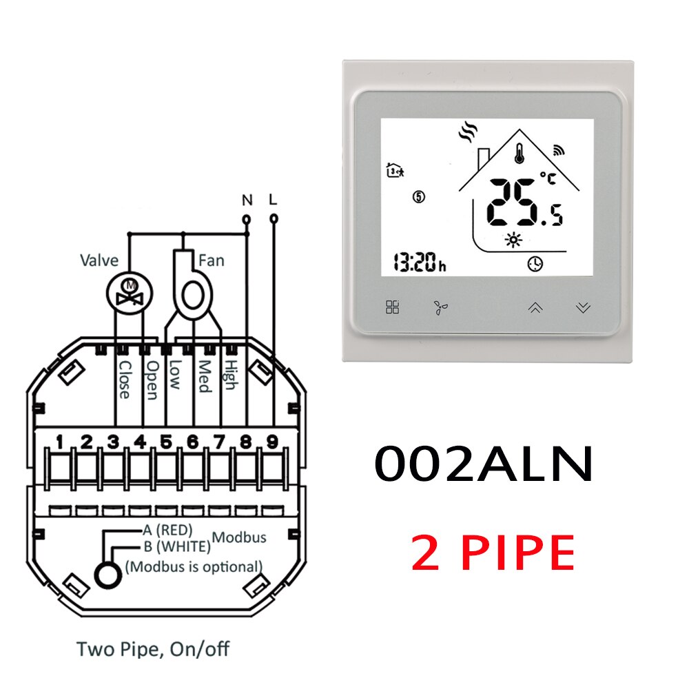 2P/4P Modbus RS485 Rtu-Fan Coil Airconditioner Thermostaat, 95-240VAC 24VAC: 002ALN-White 2P / 24VAC