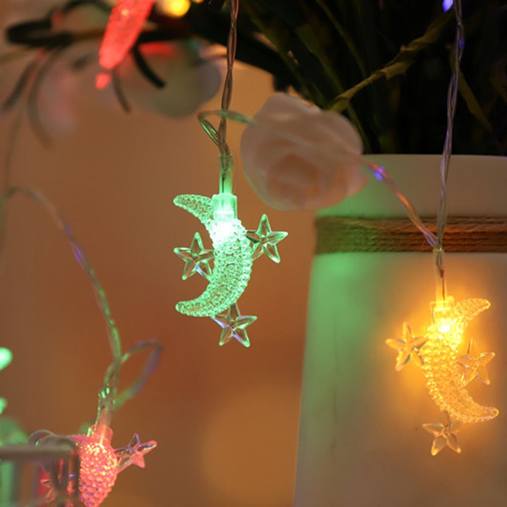 Fe lampe 10- ledet stjerne og måne streng lys fe lys jule bryllup dekorasjon lys batteri kjøre lys