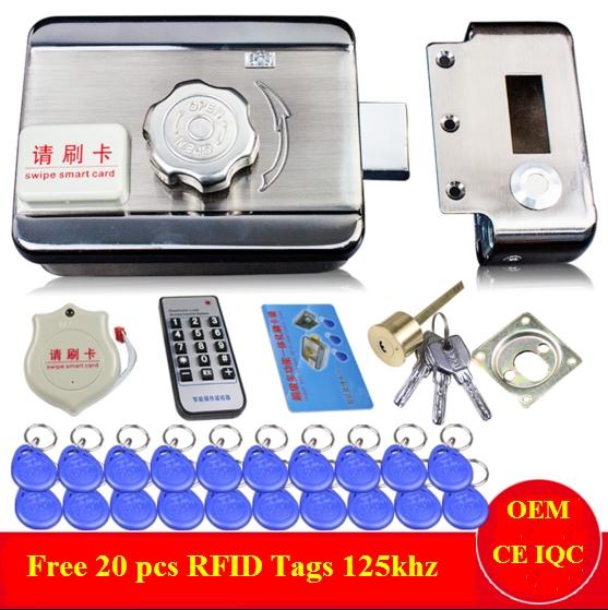 DC12V Door&gate Access Control system Electronic integrated RFID Door Rim lock w/ 1000 users RFID reader for intercom: Single ID