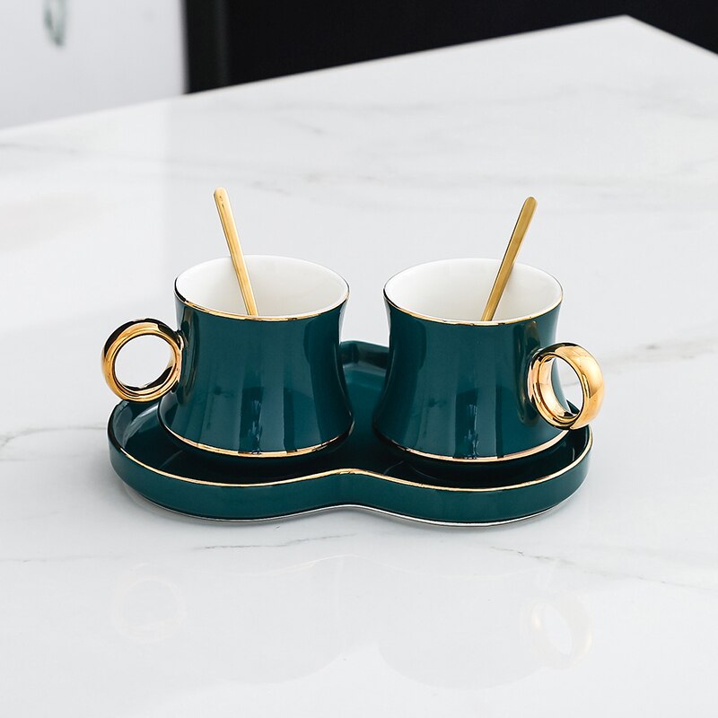 Europæisk kaffekop sæt keramisk kop underkop luksus forgyldt morgenmad mælkekrus stå fincan redskaber kopper  ac50bd: Stil 1