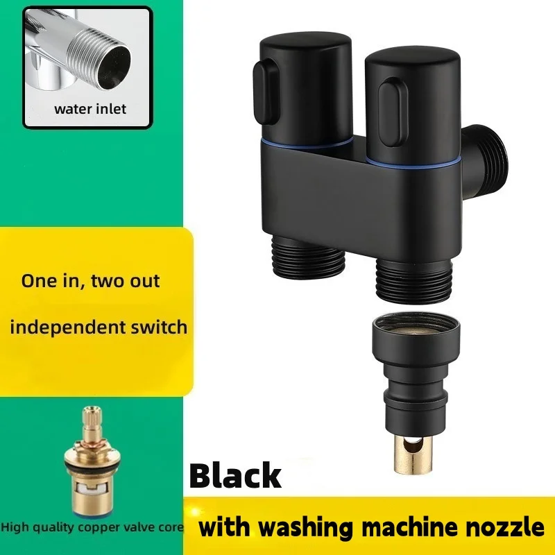 Washing Machine Faucet Automatic Water Stop Valve G1/2 Connector 1 In 2 Out Dual Control Valves for Bathroom Toilet Accessories: black