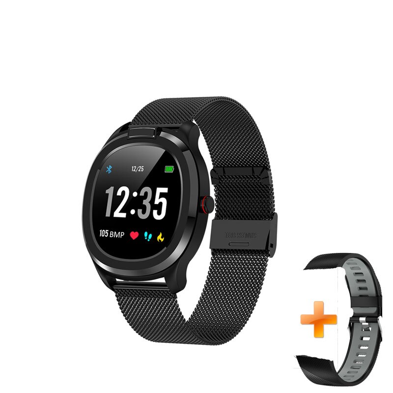 696 t01 temperatur smart klocka män kvinnor fitness armband pulsmätare smartwatch väder kroppstemperaturmätning: Bk stål a bg kiseldioxid