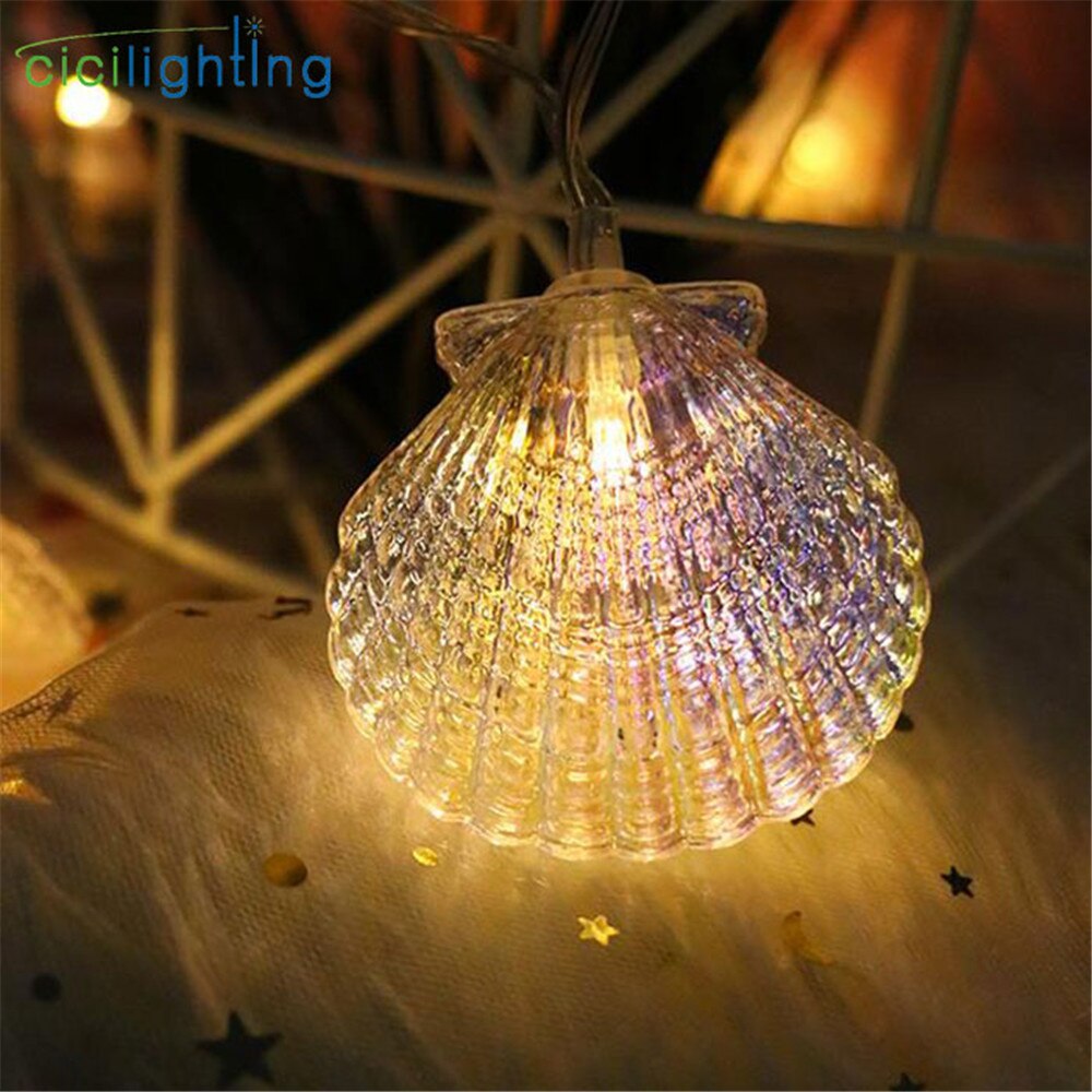 Teenageværelse dekoration guirlande led string lys aa batteri farverig shell led fe lys til jul bryllup fest indretning lampe