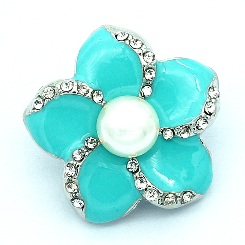 beauty Rhinestone Pearl Colorful Flowers 20MM snap buttons fit snap bracelet snap jewelry KZ1377: green