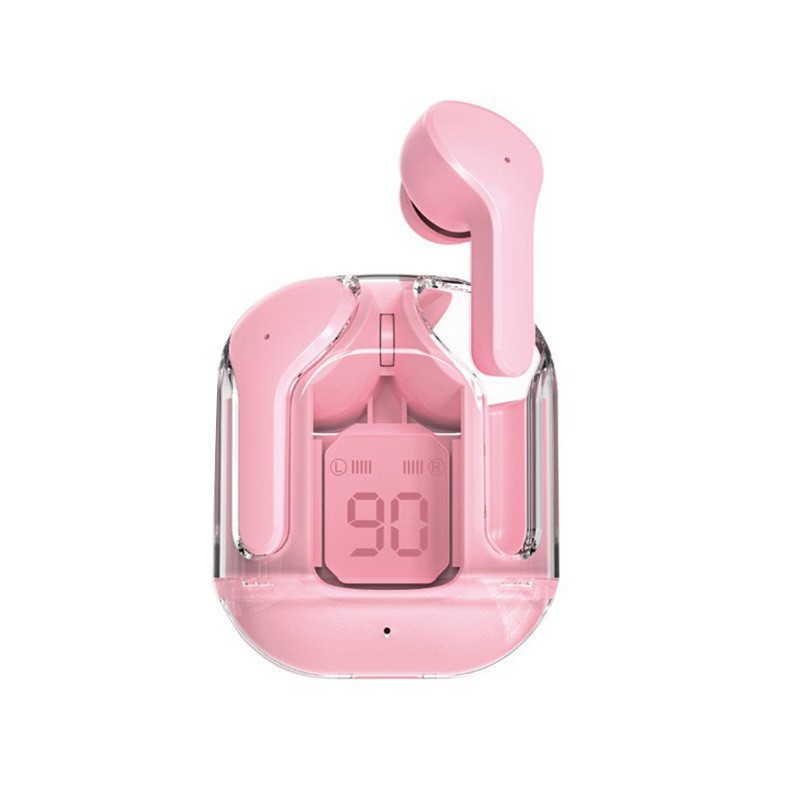 Original Wireless Bluetooth Earphone Transparent HIFI Headphones LED Power Digital Display Stereo Sound Earphones for Xiaomi: Red