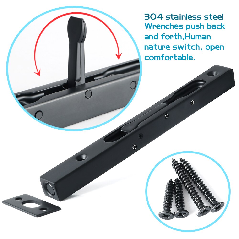 304 Stainless Steel Hidden Door Bolt Security Guard Door Latch 4/6/8/10 inch Sliding Door Lock Bathroom Bolt Dust Proof Hardware