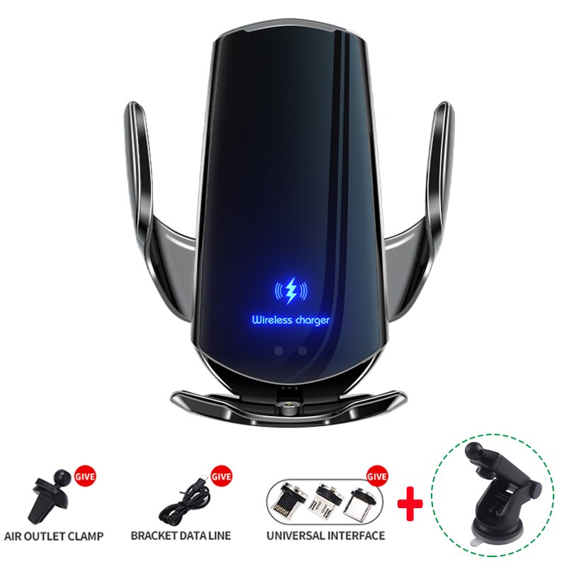 30W Car Wireless Charger Magnetic Automatic Car Mount Phone Holder For iPhone Samsung Xiaomi Infrared Induction QI Fast Charging: black with sucker