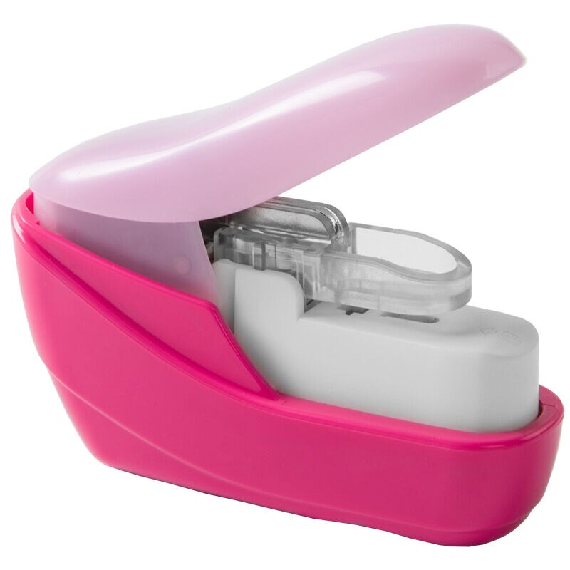 Handheld Stapleless Stapler Without Staples Free Stapler School Paper Staplers Office Bookbinding Supplies: Pink