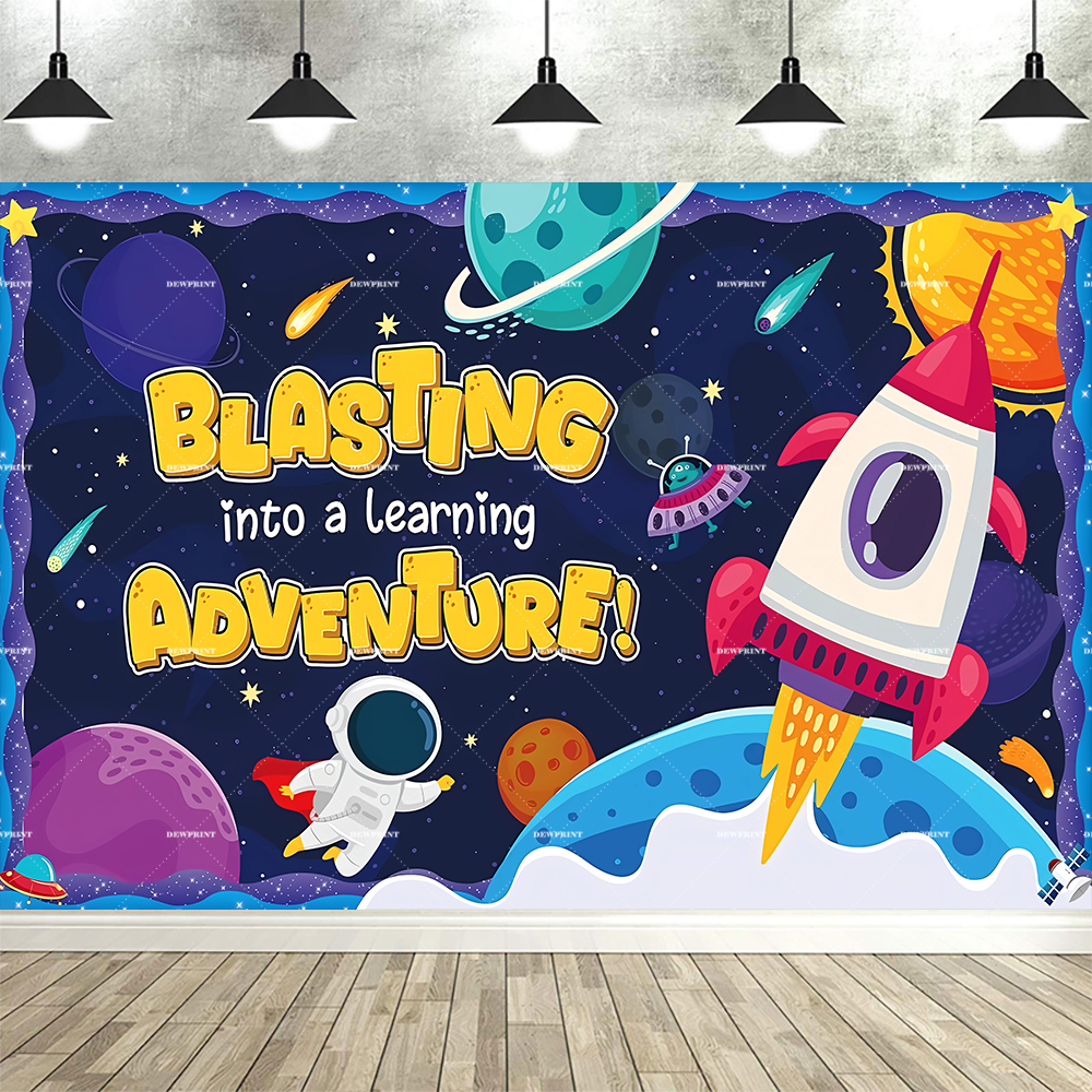 Espaço astronauta dos desenhos animados exterior planeta fundo decoração festa de aniversário das crianças chá de bebê banner fotografia adereços: Verde claro / 150 * 300