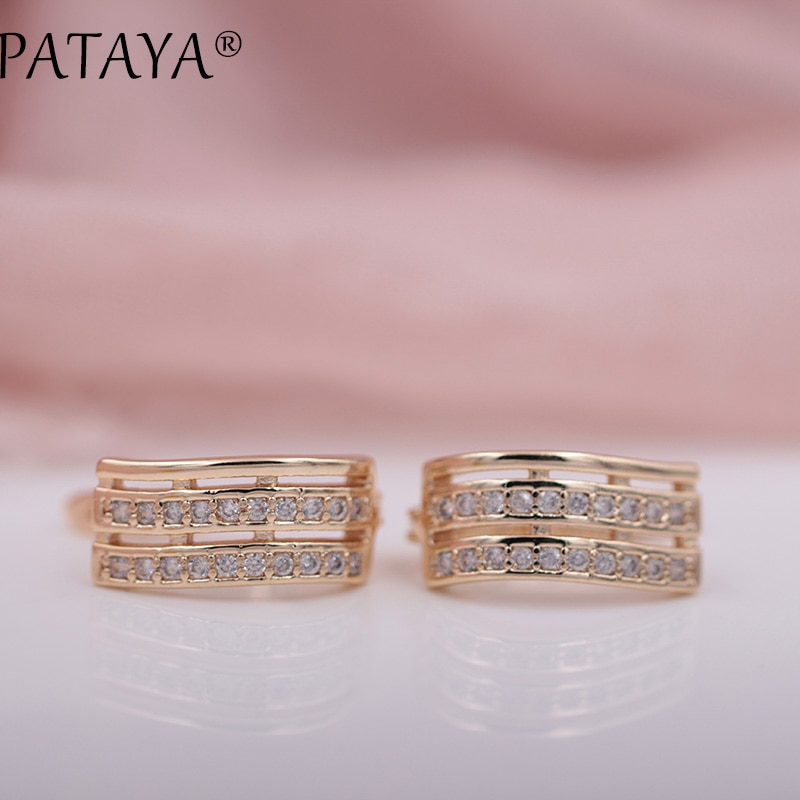 PATAYA Christmas Dropshopping 585 Rose Gold Natural Zircon Earrings Rings Sets Women Wedding Micro-wax Inlay Jewelry