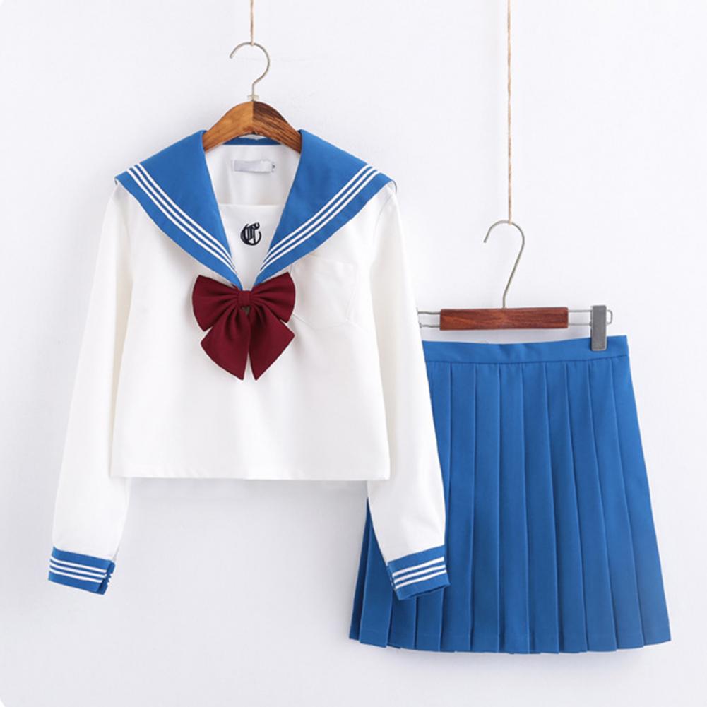 Sailor Suit Anti-wrinkle Navy Collar JK College Style Suit Basic Pleated Skirt for Women