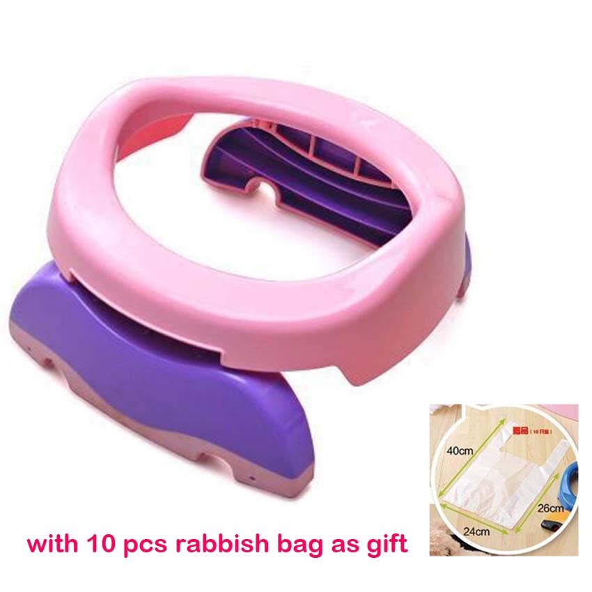 Children Plastic Toilet Potties Seat Chamber Pots Kids Trainers Comfortable Portable Toilet Ring Baby Travel Potty Folding Chair: Pink with 10Pcs bag