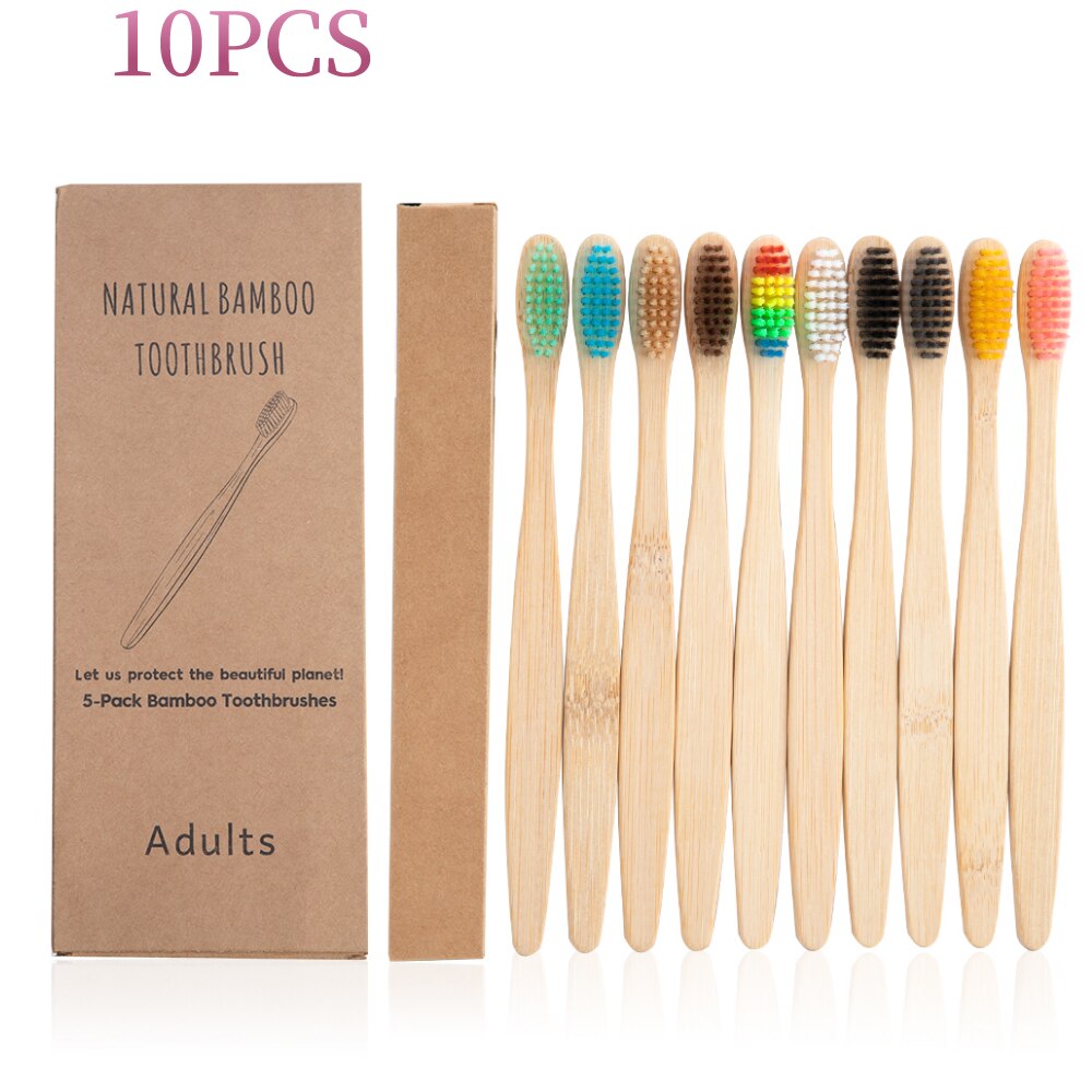 Brosse à dents en bambou arc-en-ciel, outil souple en fibre dentaire, biodégradable, à manche solide, 10/20/50/100 pièces: 10PCS Random Color