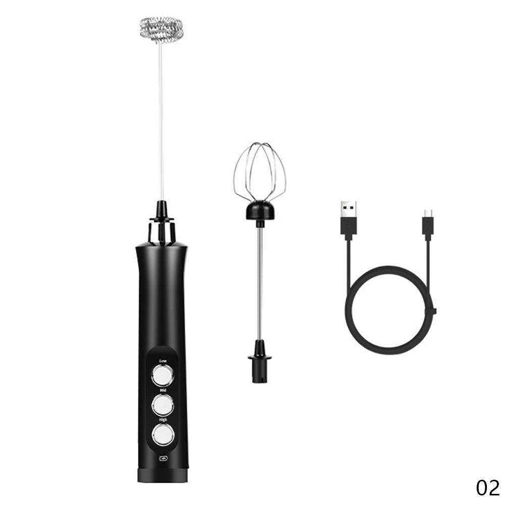 3 Speed Verstelbare Usb Oplaadbare Handheld Blender Melk Koffie Tore Rvs Elektrische Mixer Schuim Maker Keuken Gereedschap: Black No Base